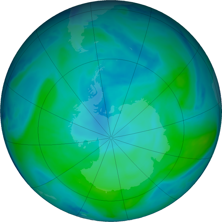 Antarctic ozone map for 07 February 2019